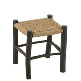 Kruk Vierkant Teak Hout/Zeegras Zwart/Naturel - Kruk - J-Line - livinglovely.nl