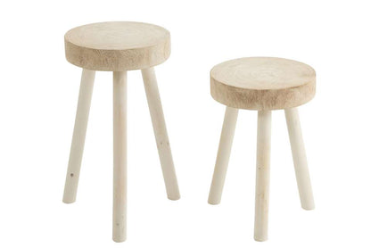 Krukjes Paulownia Hout Wit Set van 2 - Kruk - J-Line - livinglovely.nl