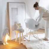 Krukjes Paulownia Hout Wit Set van 2 - Kruk - J-Line - livinglovely.nl