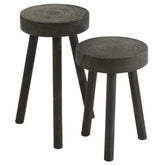 Krukjes Paulownia Hout Zwart Set van 2 - Kruk - J-Line - livinglovely.nl