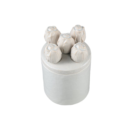 Krystine Cream Round Ceramic Pot With Tulips Top PTMD - Keukenaccessoire - PTMD - livinglovely.nl