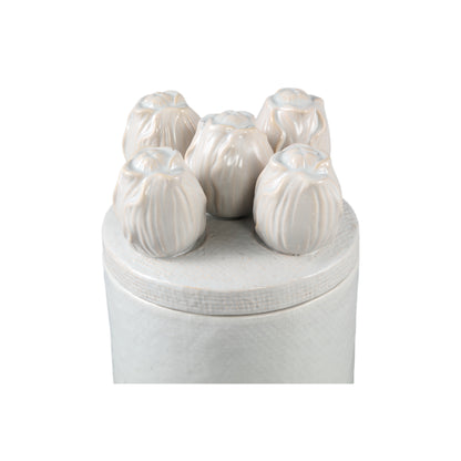 Krystine Cream Round Ceramic Pot With Tulips Top PTMD - Keukenaccessoire - PTMD - livinglovely.nl