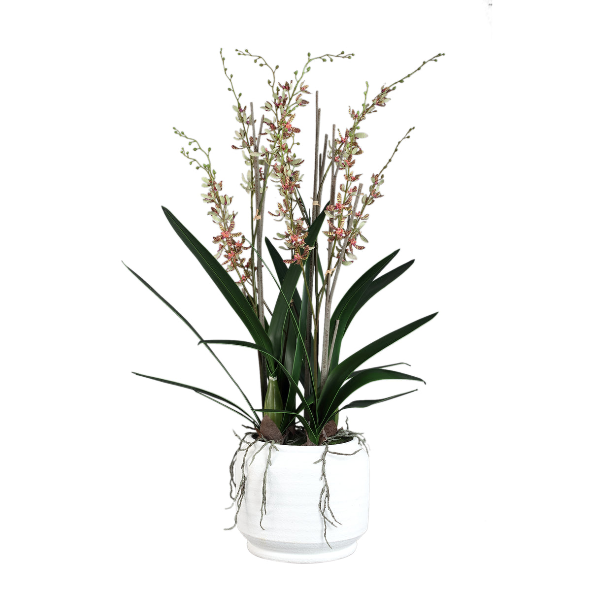 Renanthera kunstorchidee van PTMD in groen met keramieken pot, 115 cm hoog