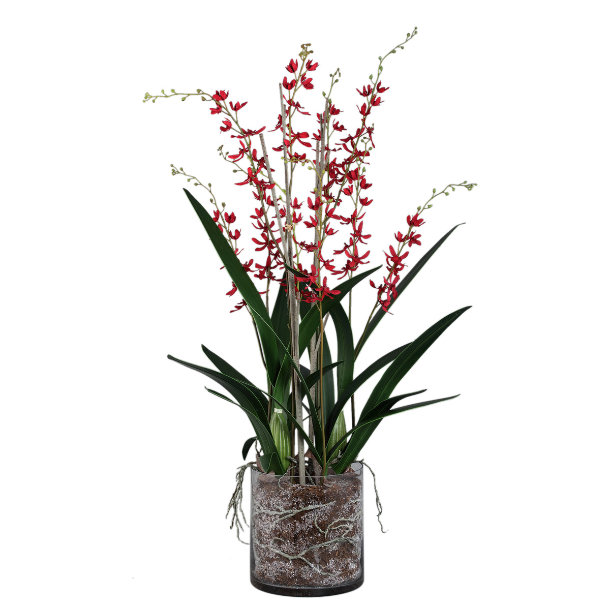 Renanthera kunstorchidee van PTMD in roze met glazen vaas, 114 cm hoog