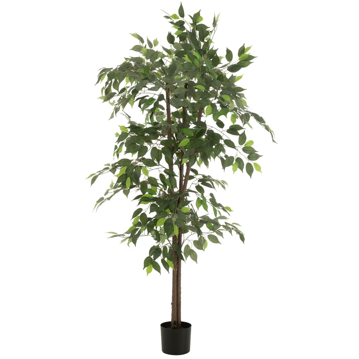 Kunstficus In Pot Groen van J-Line, ficus met diepgroen blad van 180cm hoog in cementen pot
