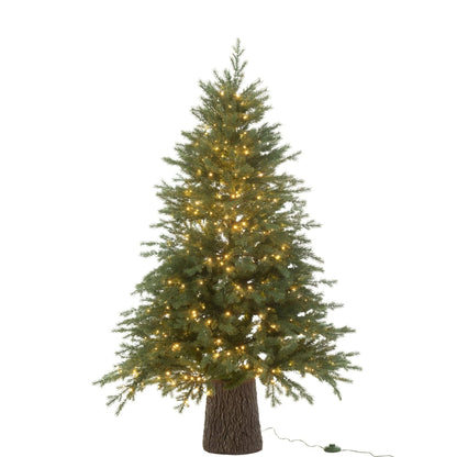 Kunstkerstboom 600 Led Op Voet Donkergroen van J-Line, volle groene boom van 150cm met leds
