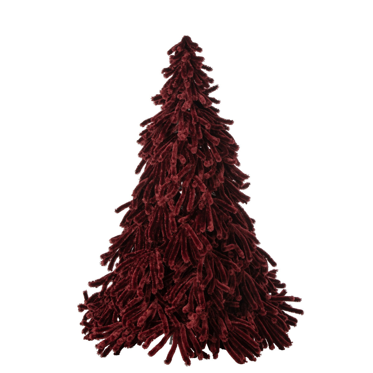 Fluffy kunstkerstboom van J-Line in bordeaux, 180cm hoog met zachte polyester afwerking