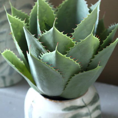Kunstagave van PTMD in pot gestyled op een dressoir met decoratie