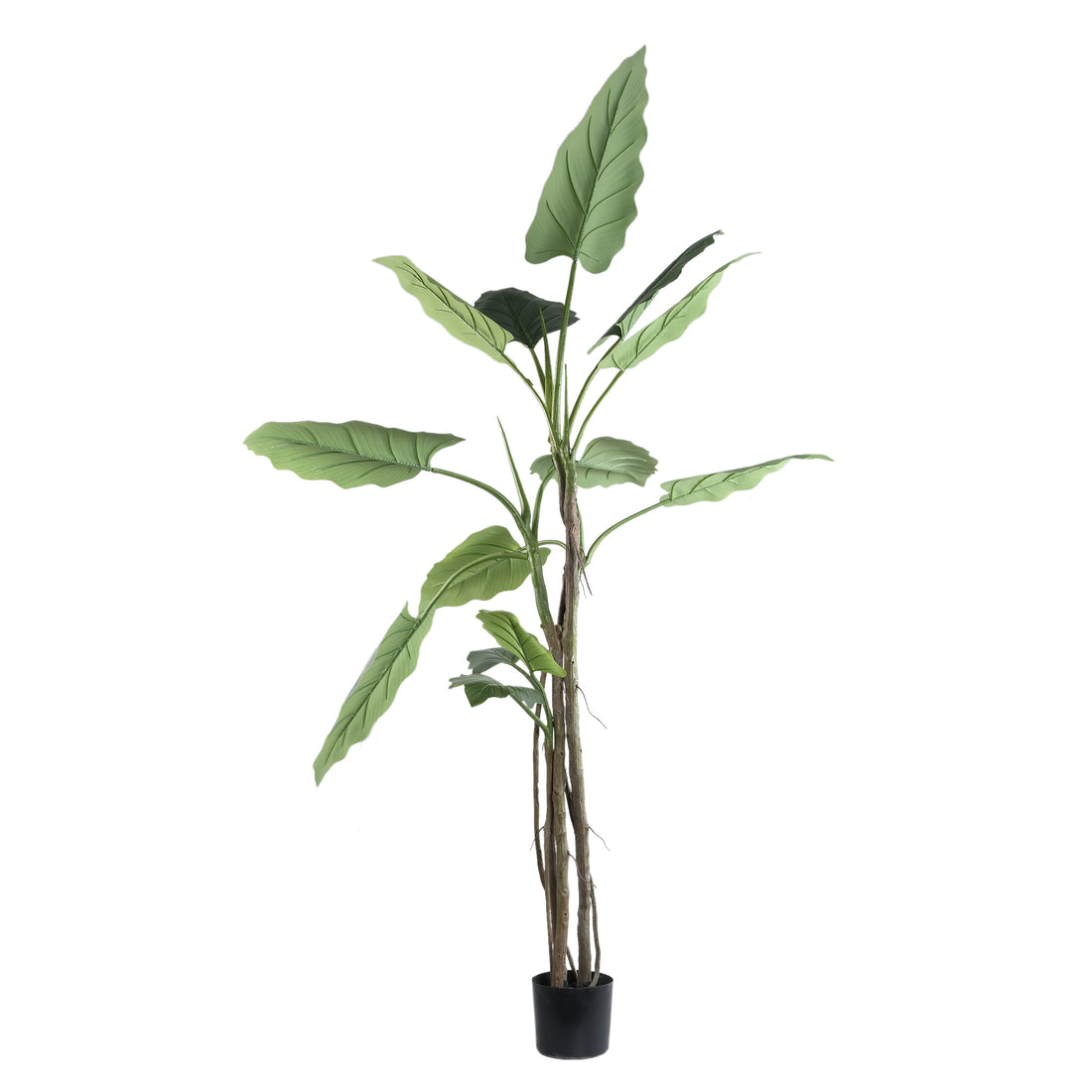 Grote kunstplant philodendron van PTMD in groen met zwarte pot, 195 cm hoog