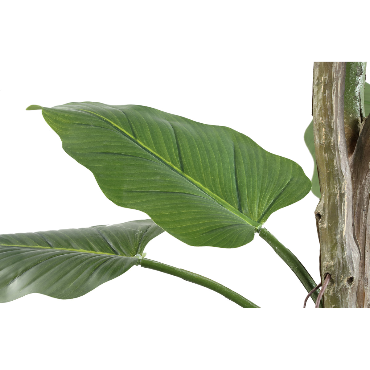 Groene kunstphilodendron van PTMD van opzij met slanke stelen en breed blad