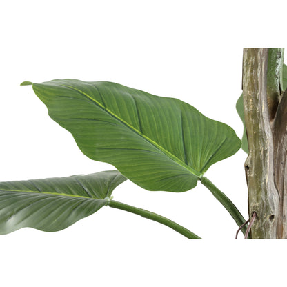 Groene kunstphilodendron van PTMD van opzij met slanke stelen en breed blad