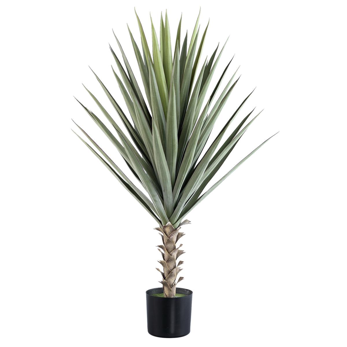 Kunstplant yucca van PTMD in groen met zwarte pot, 118 cm hoog