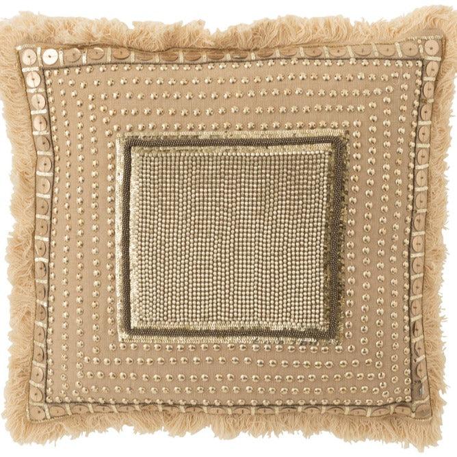 Kussen Boord Ibiza Katoen Beige/Wit - Kussen - J-Line - livinglovely.nl