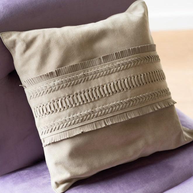 Kussen Boord Vierkant Leer Lichtgrijs - Kussen - J-Line - livinglovely.nl