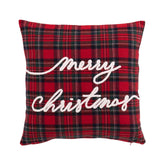 Kussen Merry Christmas van J-Line, rood geruit kussen van 45x45 cm met wit borduursel