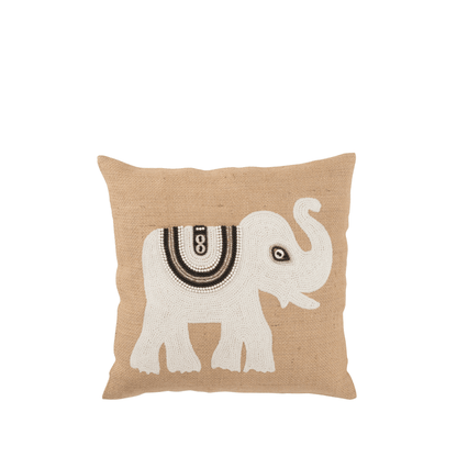 Kussen Olifant Textiel Naturel/Wit Small - Kussen - J-Line - livinglovely.nl