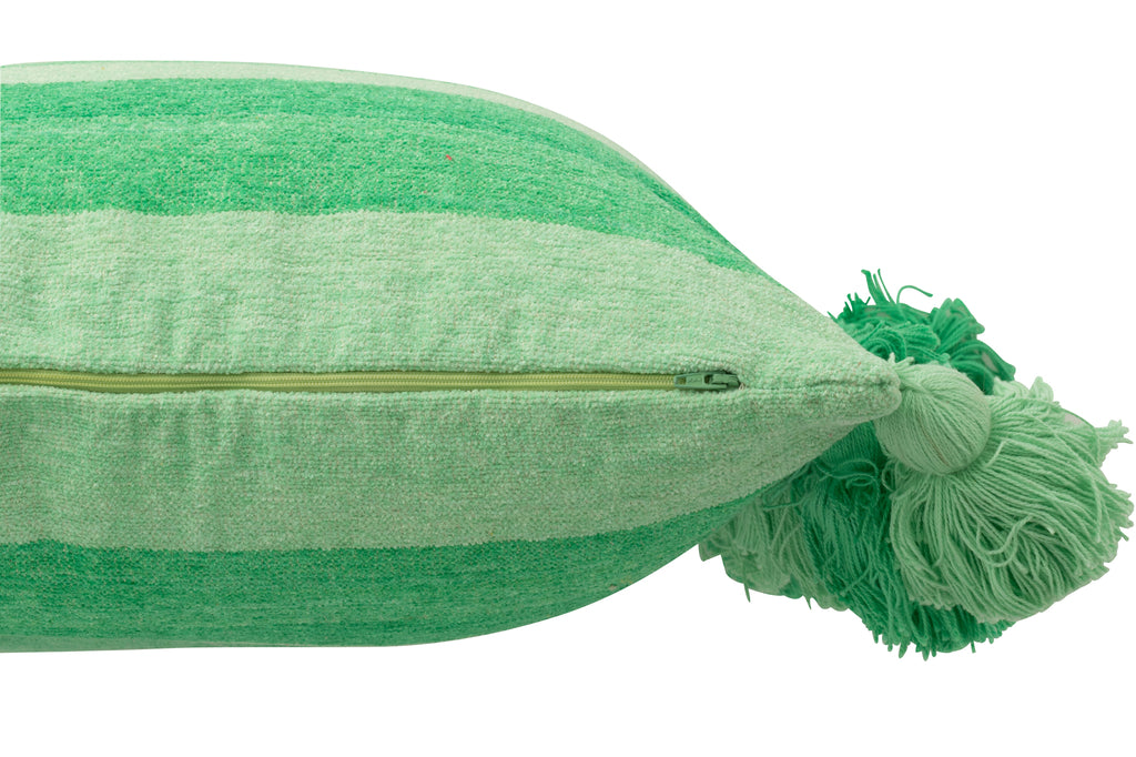 Kussen Strepen + Kwastjes Katoen Groen J-Line - Kussen - J-Line - livinglovely.nl