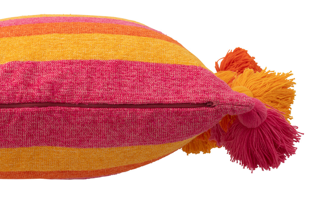 Kussen Strepen + Kwastjes Katoen Mix J-Line - Kussen - J-Line - livinglovely.nl