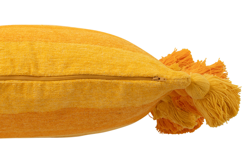 Kussen Strepen + Kwastjes Katoen Oranje J-Line - Kussen - J-Line - livinglovely.nl