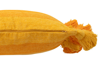 Kussen Strepen + Kwastjes Katoen Oranje J-Line - Kussen - J-Line - livinglovely.nl