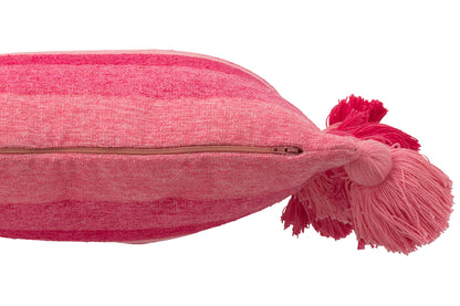 Kussen Strepen + Kwastjes Katoen Roze J-Line - Kussen - J-Line - livinglovely.nl