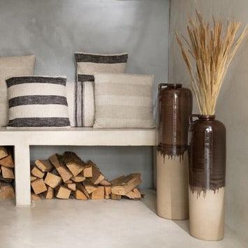 Kussen Strepen Linnen Beige Vierkant - Kussen - J-Line - livinglovely.nl