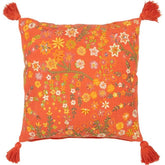Kussen Vierkant Bloemen + Kwastjes Katoen Oranje - Kussen - J-Line - livinglovely.nl
