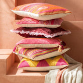 Kussen Vrolijk Etnisch Gevlochten Vierkant Katoen Roze / Paars - Kussen - J-Line - livinglovely.nl