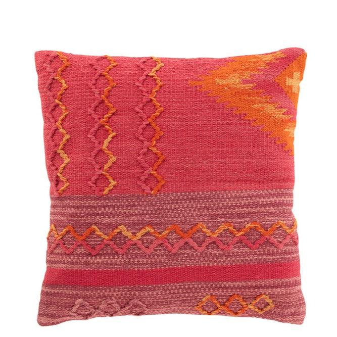 Kussen Vrolijk Etnisch Gevlochten Vierkant Katoen Roze / Paars - Kussen - J-Line - livinglovely.nl