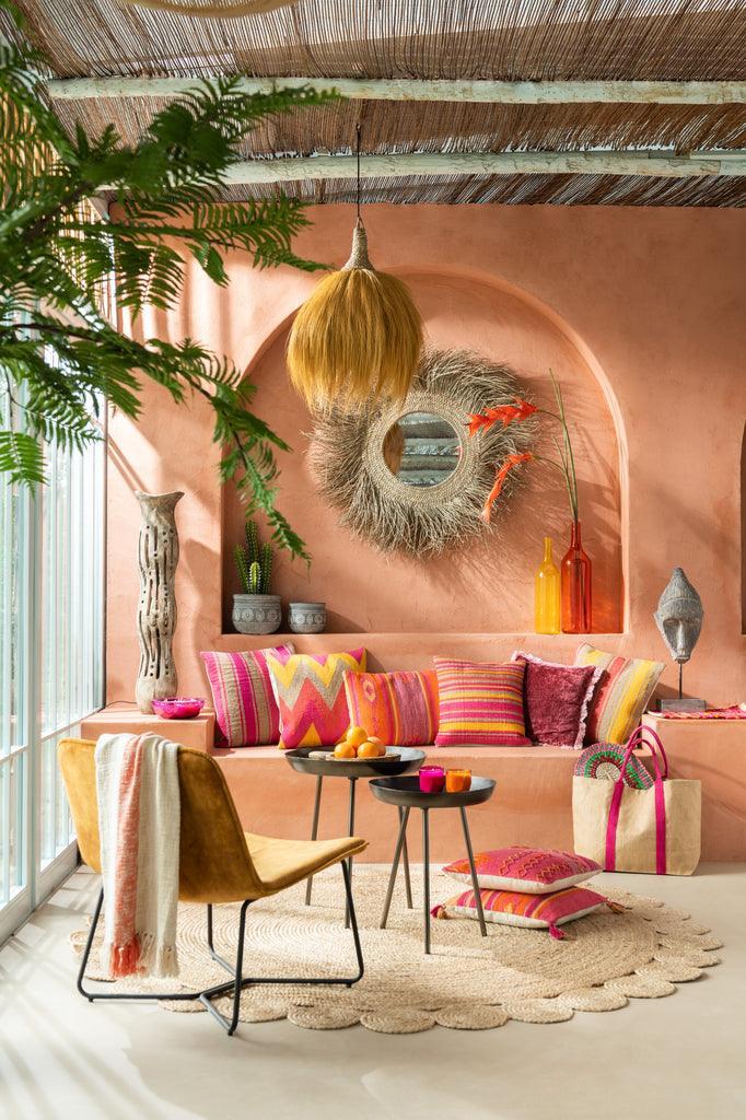 Kussen Vrolijk Etnisch Gevlochten Vierkant Katoen Roze / Paars - Kussen - J-Line - livinglovely.nl