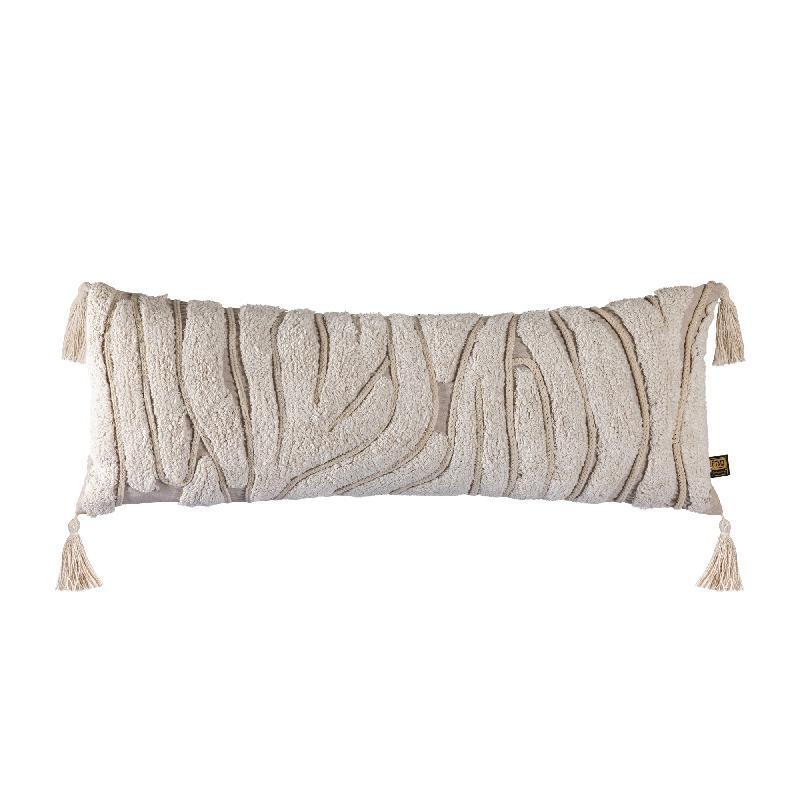 Kussen Zalie Naturel Cotton Zebra Corner Fringes PTMD , Kussen , PTMD , livinglovely.nl