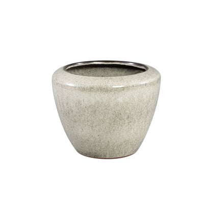 Kyleigh Beige Round Ceramic Pot Smooth Low M 29.5xH24cm PTMD - Pot - PTMD - livinglovely.nl
