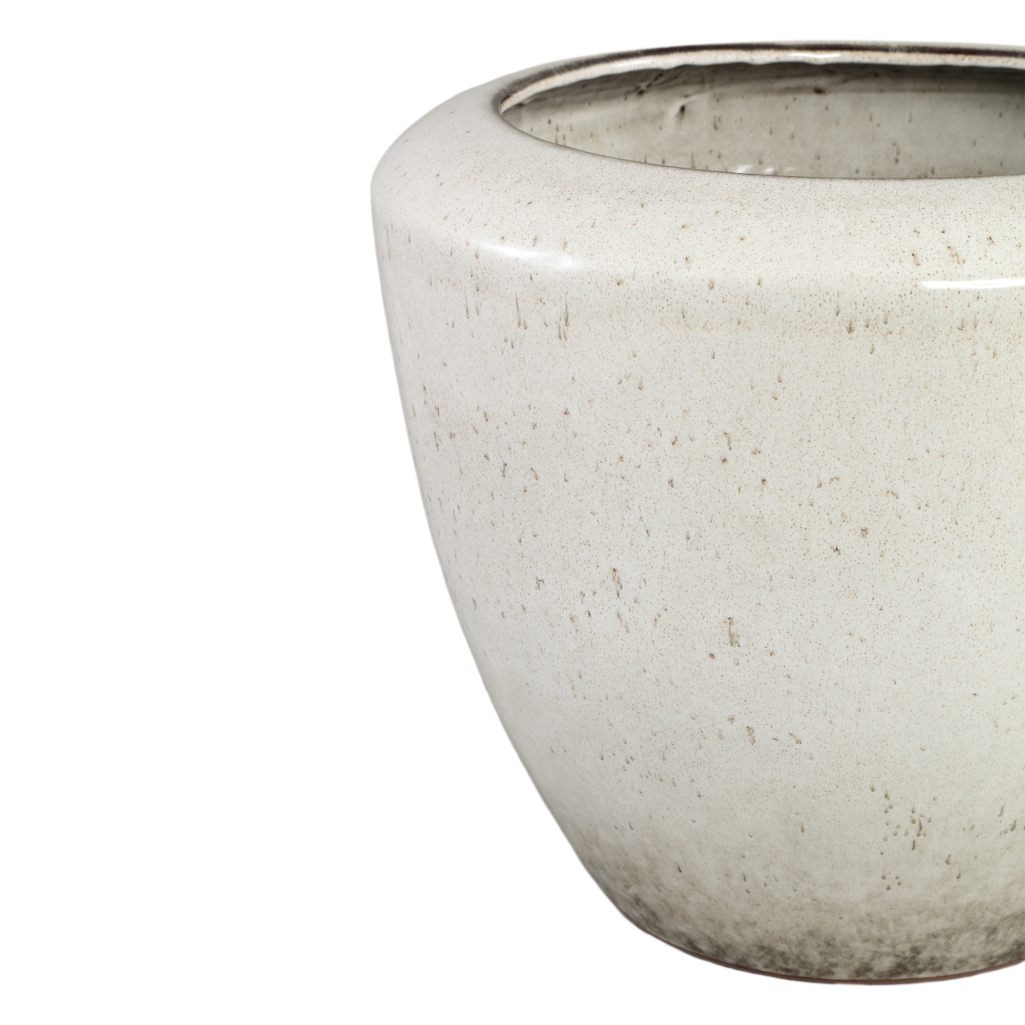 Kyleigh Beige Round Ceramic Pot Smooth Low M 29.5xH24cm PTMD - Pot - PTMD - livinglovely.nl