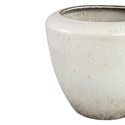 Kyleigh Beige Round Ceramic Pot Smooth Low M 29.5xH24cm PTMD - Pot - PTMD - livinglovely.nl