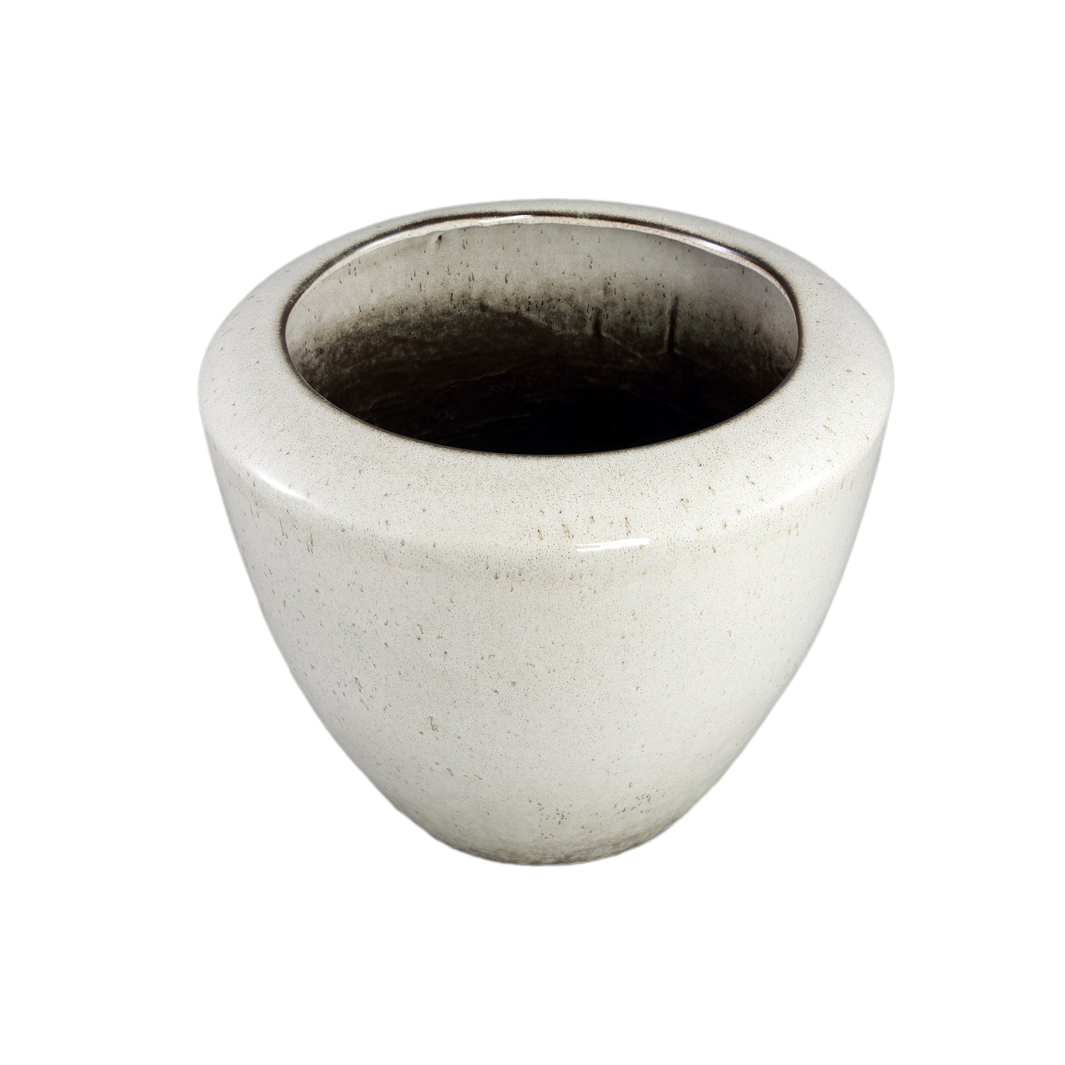 Kyleigh Beige Round Ceramic Pot Smooth Low M 29.5xH24cm PTMD - Pot - PTMD - livinglovely.nl