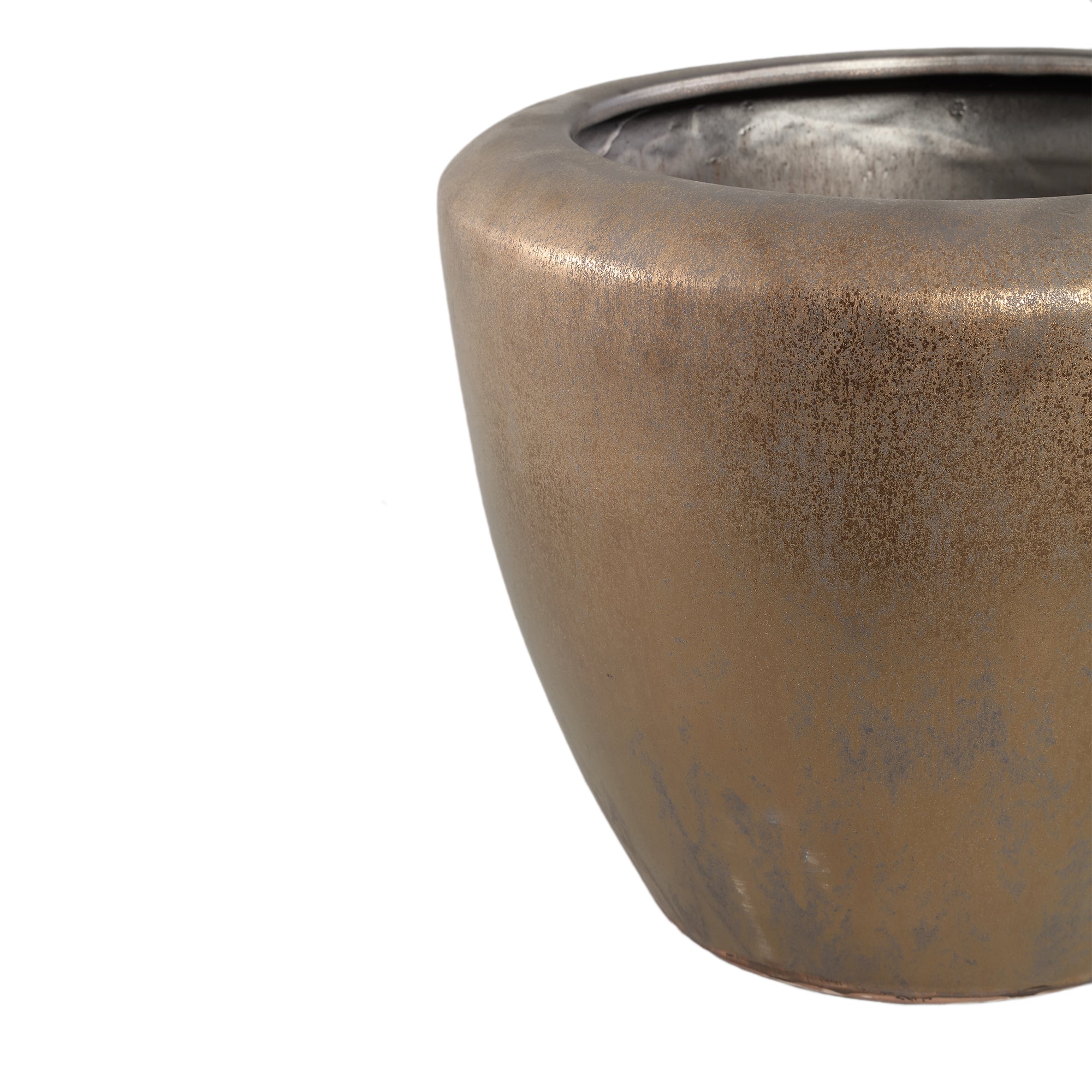 Kyleigh Bronze Round Ceramic Pot Smooth Low XL 45x37.5cm PTMD - Pot - PTMD - livinglovely.nl