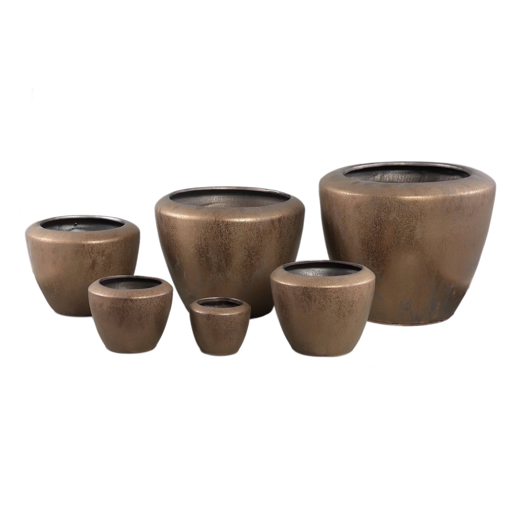 Kyleigh Bronze Round Ceramic Pot Smooth Low XL 45x37.5cm PTMD - Pot - PTMD - livinglovely.nl