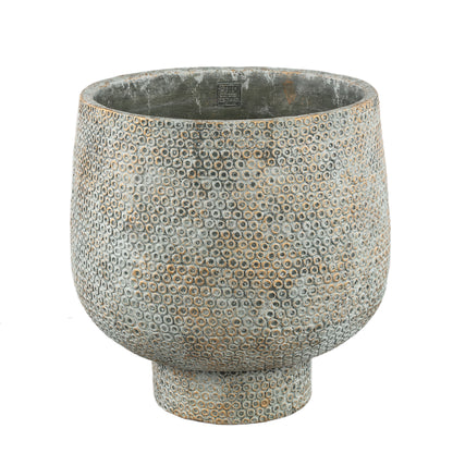 Laim Grey Cement Round Pot Dots Pattern Base XXL Dia40xH40cm PTMD - Pot - PTMD - livinglovely.nl