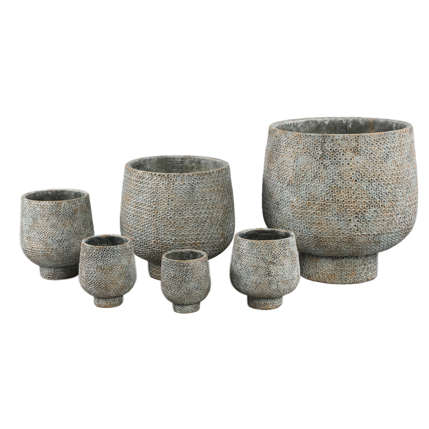 Laim Grey Cement Round Pot Dots Pattern Base XXL Dia40xH40cm PTMD - Pot - PTMD - livinglovely.nl