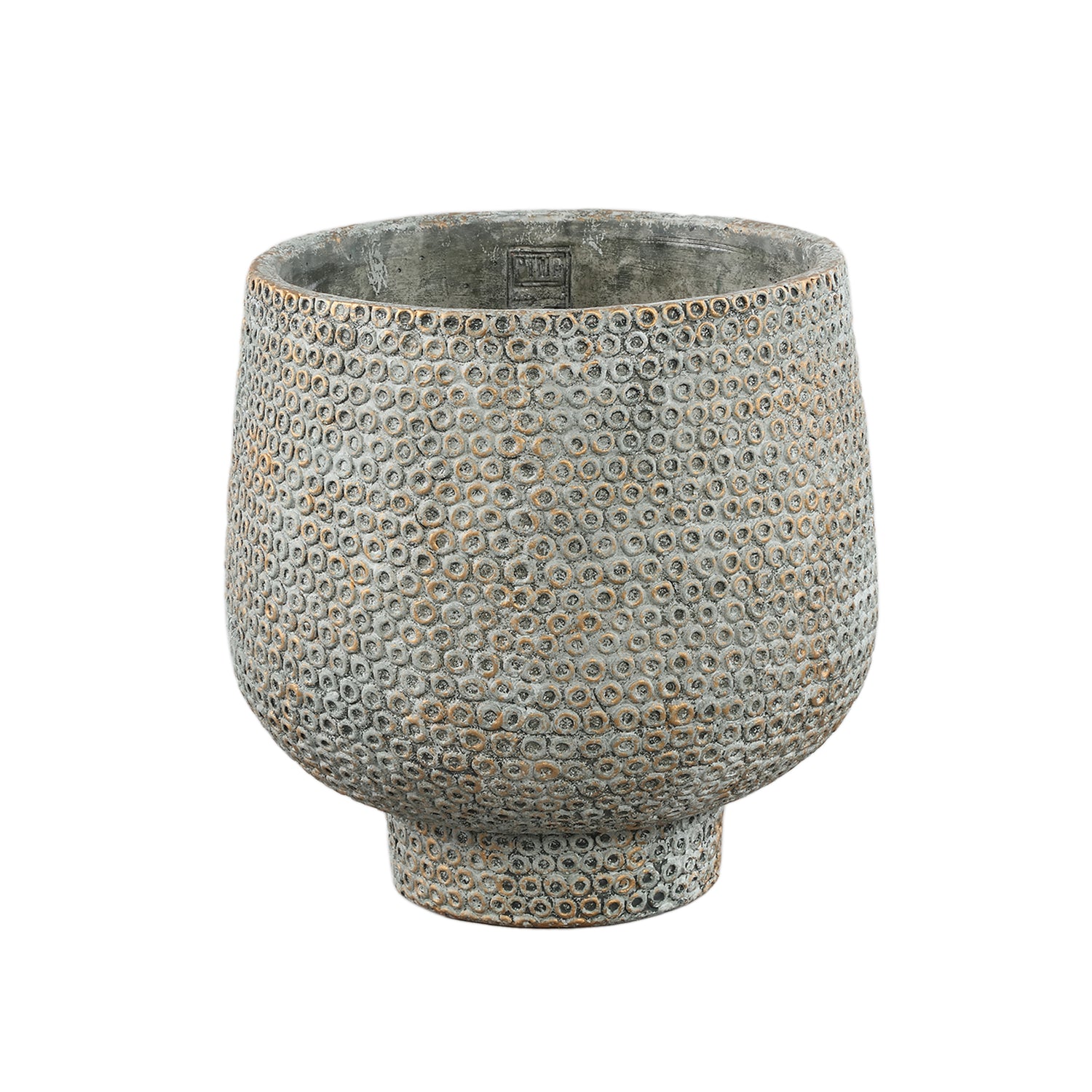 Laim Grey Cement Round Pot Dots Pattern On Base XL Dia30xH30cm PTMD - Pot - PTMD - livinglovely.nl