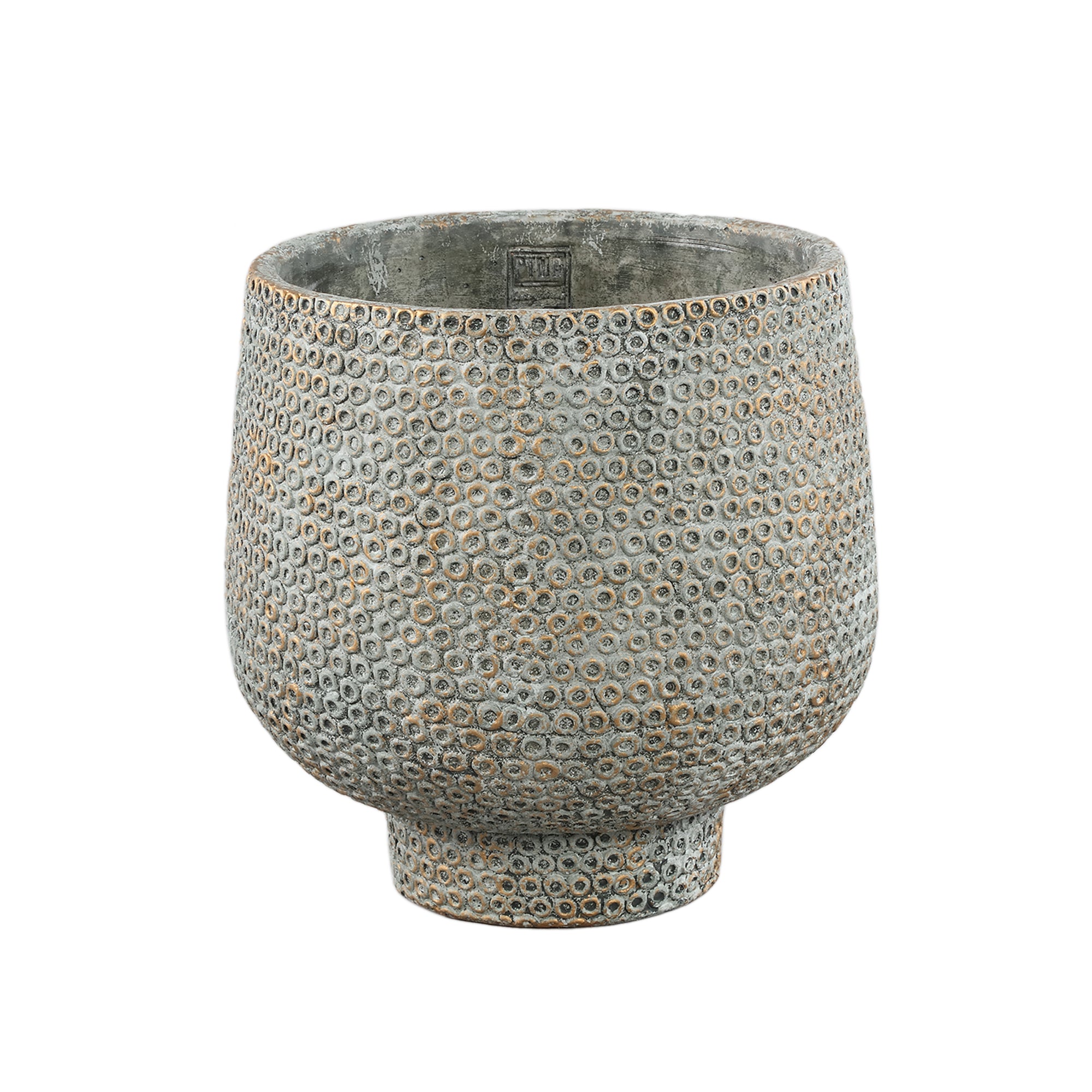 Laim Grey Cement Round Pot Dots Pattern On Base XL Dia30xH30cm PTMD - Pot - PTMD - livinglovely.nl