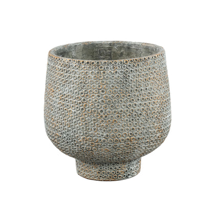 Laim Grey Cement Round Pot Dots Pattern On Base XL Dia30xH30cm PTMD - Pot - PTMD - livinglovely.nl