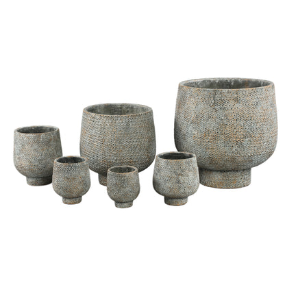 Laim Grey Cement Round Pot Dots Pattern On Base XL Dia30xH30cm PTMD - Pot - PTMD - livinglovely.nl