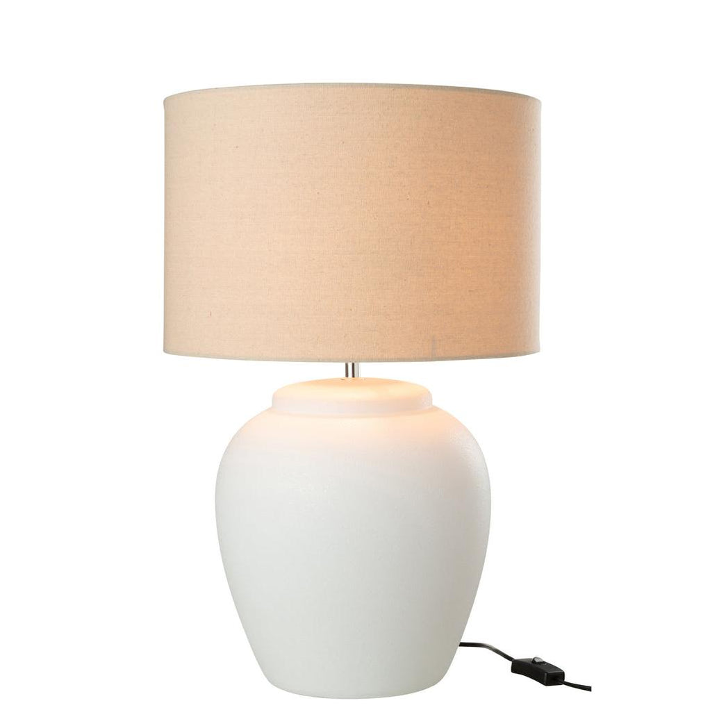 Lamp Meli + Kap Keramiek Linnen Wit Large - Tafellamp - J-Line - livinglovely.nl