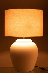 Lamp Meli + Kap Keramiek Linnen Wit Large - Tafellamp - J-Line - livinglovely.nl