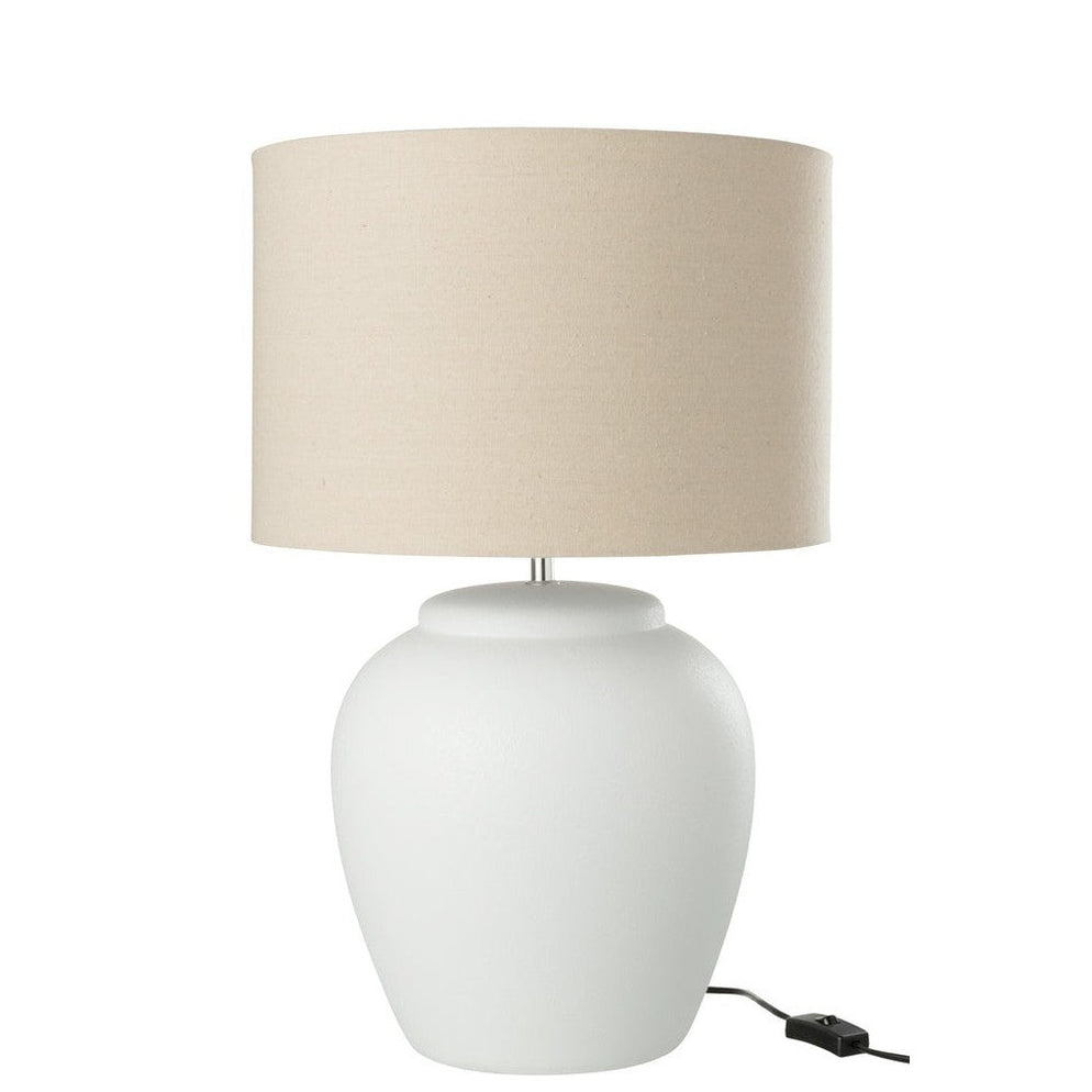 Lamp Meli + Kap Keramiek Linnen Wit Large - Tafellamp - J-Line - livinglovely.nl