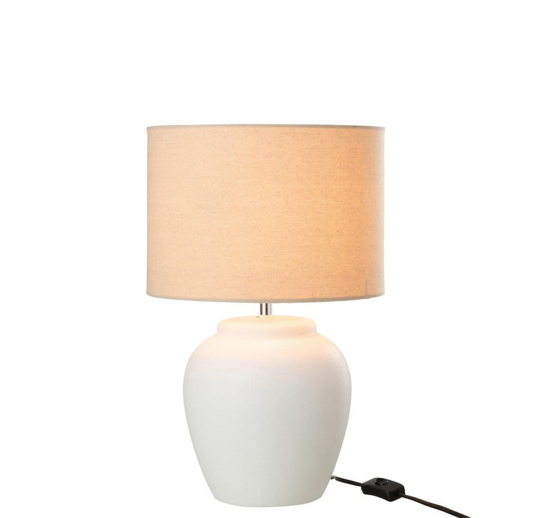 Lamp Meli + Kap Keramiek Linnen Wit Small - Tafellamp - J-Line - livinglovely.nl