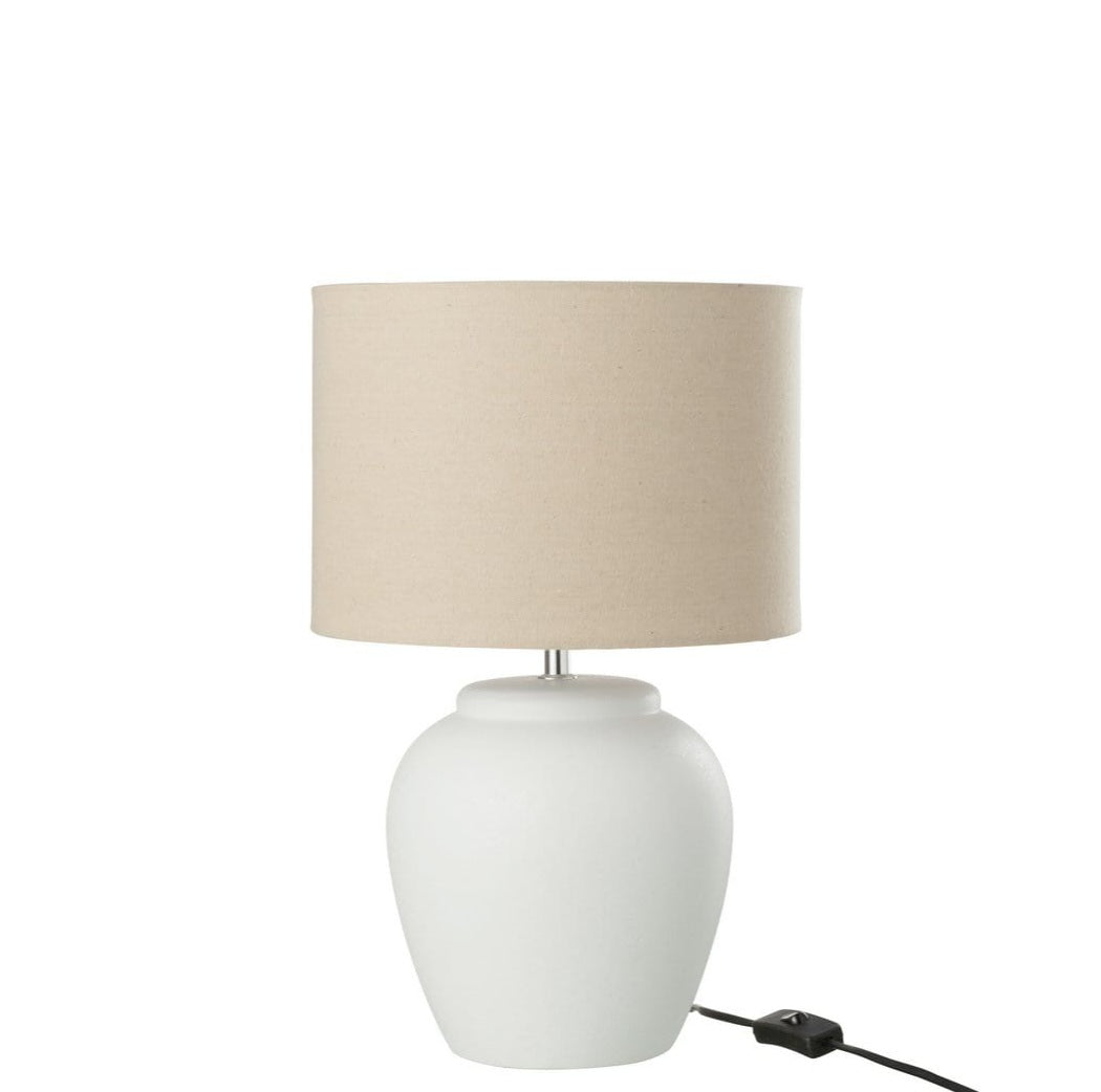Lamp Meli + Kap Keramiek Linnen Wit Small - Tafellamp - J-Line - livinglovely.nl