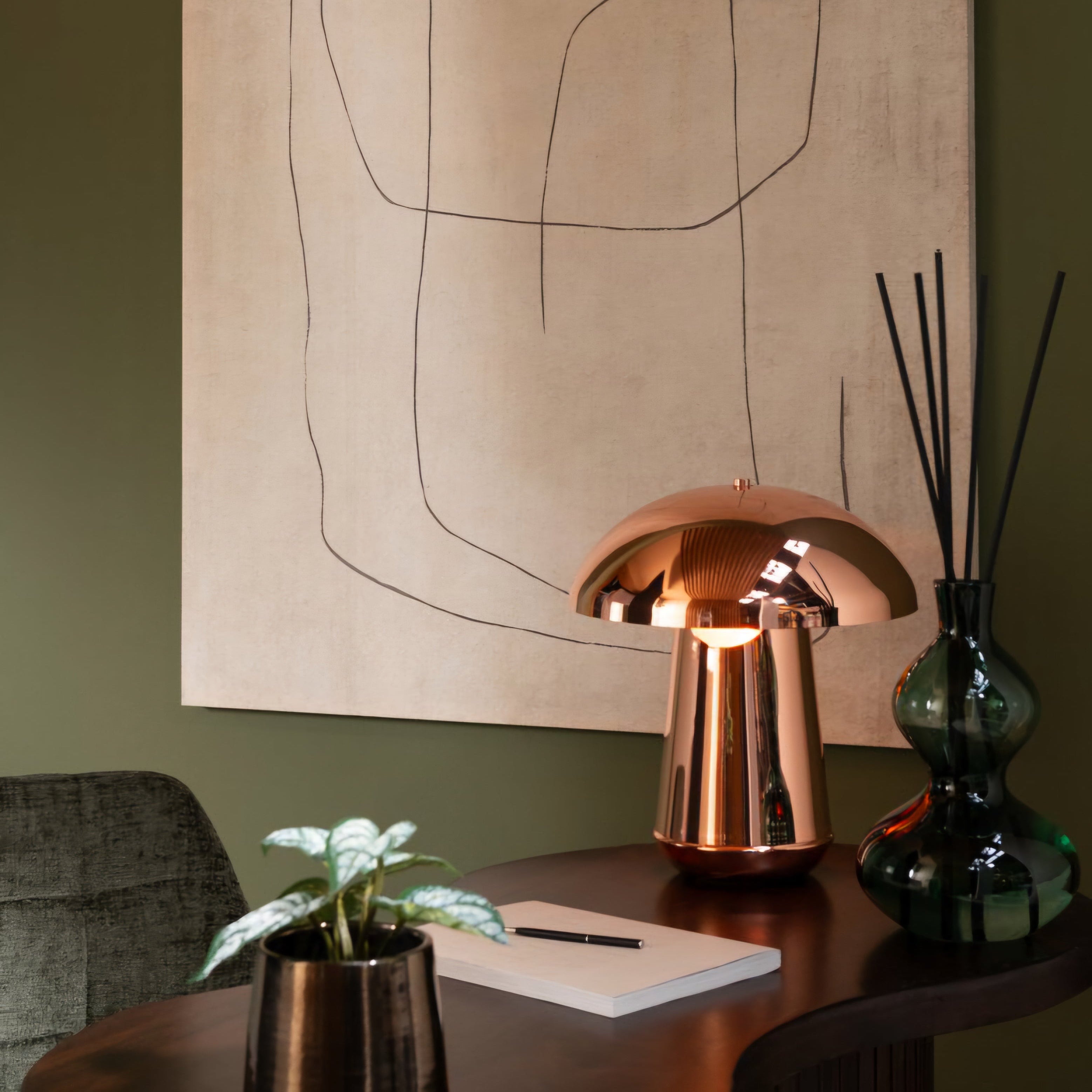 Lamp Paddenstoel Metaal Koper - Tafellamp - J-Line - livinglovely.nl