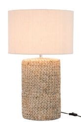 Lampvoet + Kap Dik Vlecht Beton/Katoen Naturel L - Tafellamp - J-Line - livinglovely.nl